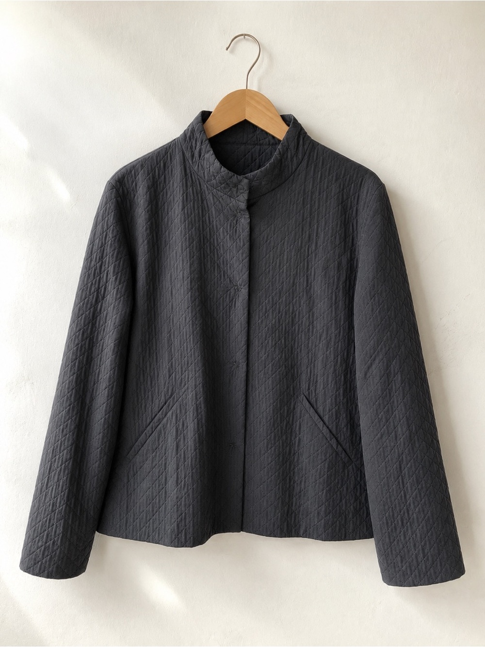 Eileen Fisher Habutai Silk Quilted Jacket Charcoal Grey M